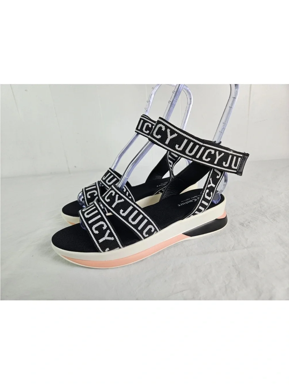 Juicy Couture Black and Pink Logo Strap Platform Sandals